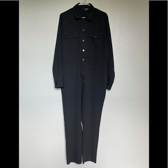 Women’s White Story Button Down Black Minimalist Jumpsuit Romper Sz M - Picture 7 of 10
